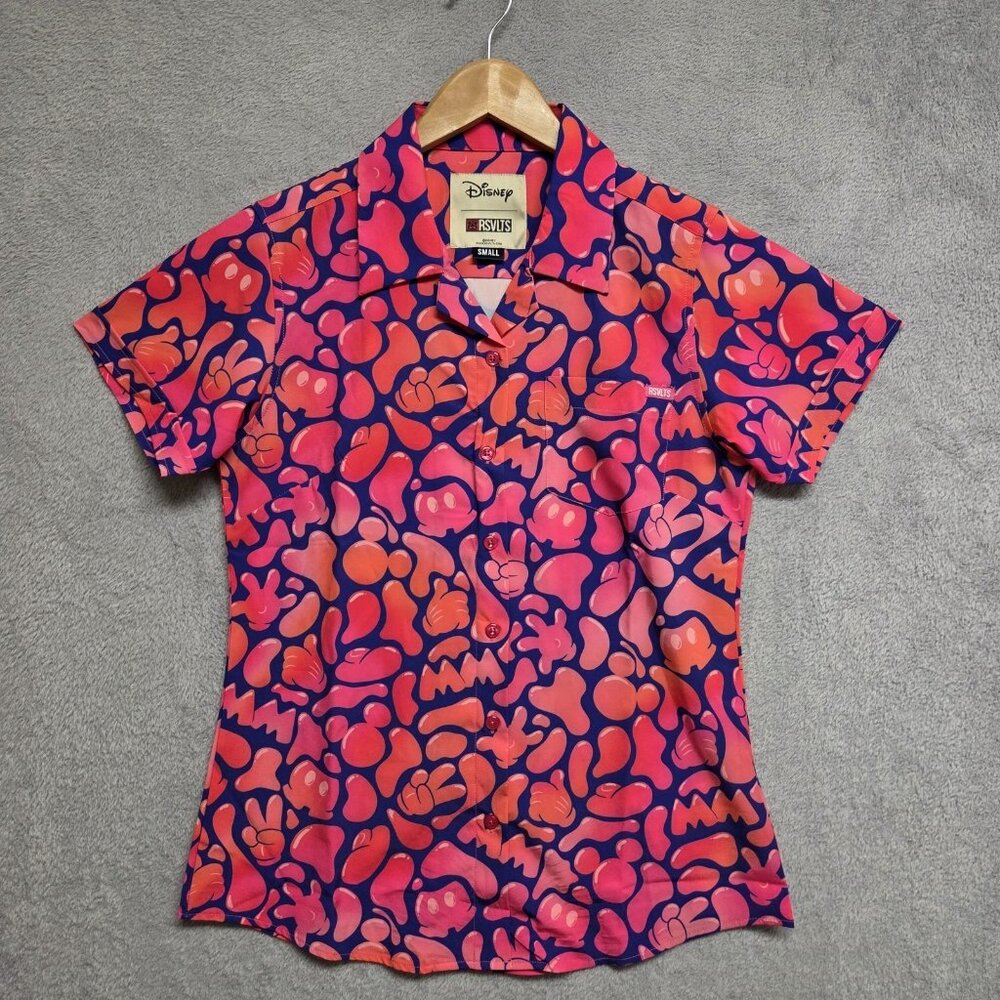 RSVLTS Disney Shirt Womens Small Glow Flow Mickey Kunuflex Neon Short Sleeve